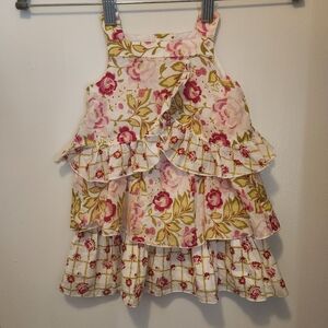 🛍 3/$10 Kenzo Kids 100% Cotton Pink White & Green Ruffle Tier Floral Dress 12m